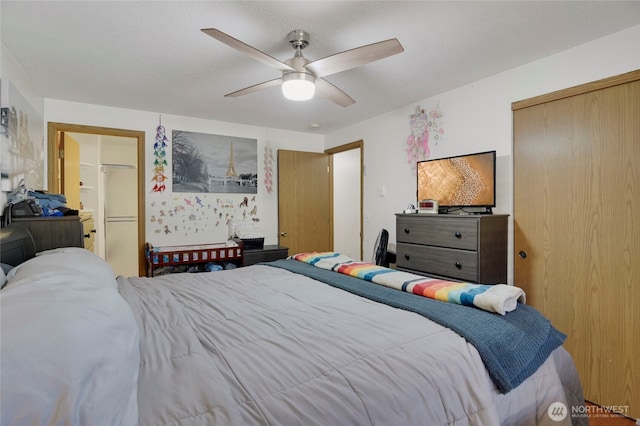 bedroom featuring a ceiling fan and a closet