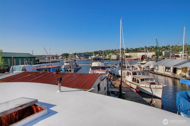 view of dock with a water view