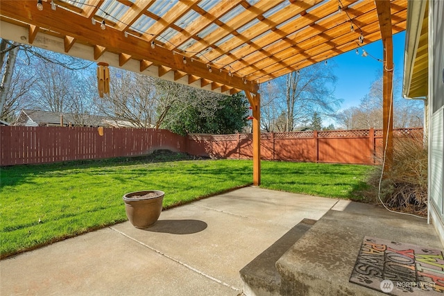 view of patio with fence private yard and a pergola