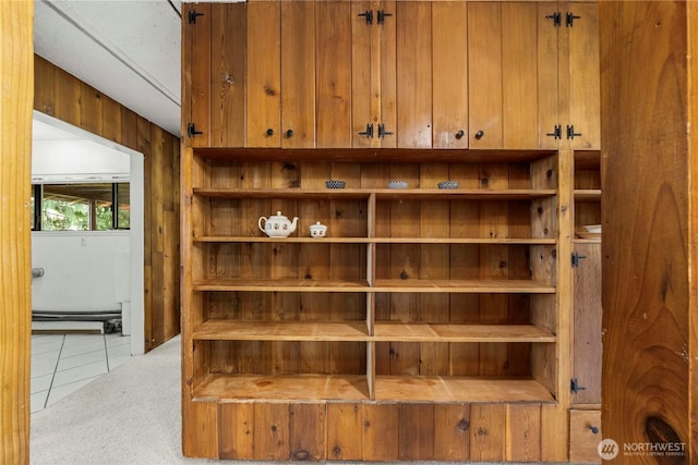 room details with wood walls and carpet