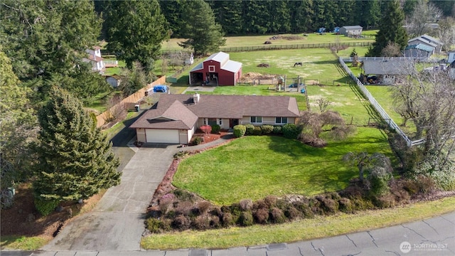 bird's eye view featuring a rural view