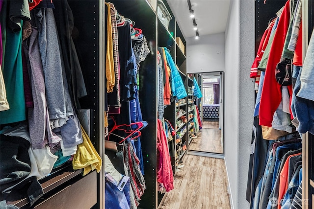 walk in closet featuring wood finished floors