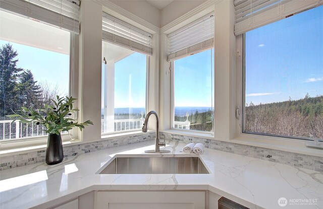 kitchen featuring a healthy amount of sunlight, white cabinetry, and a sink