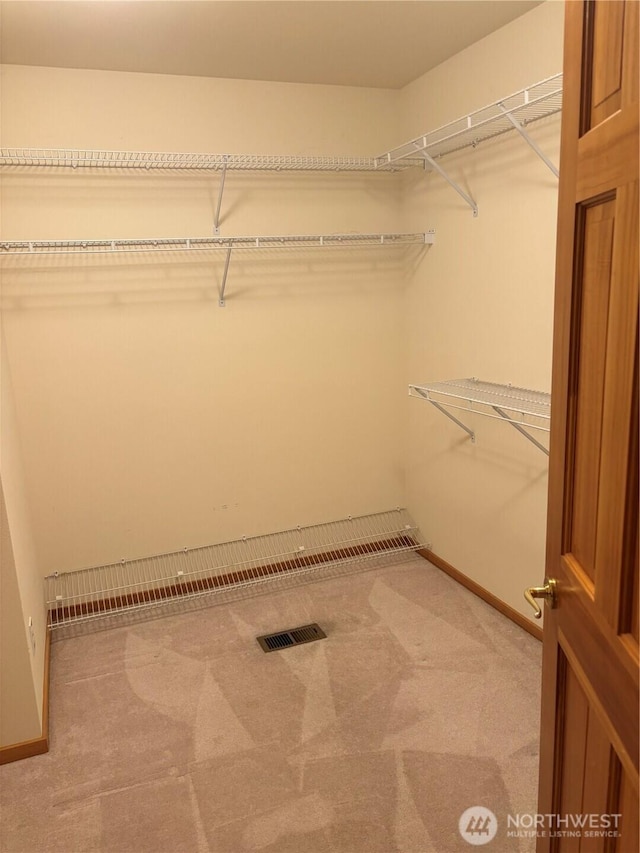 walk in closet with visible vents and carpet floors