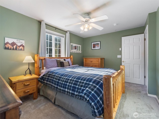 bedroom with carpet floors and ceiling fan