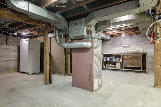 unfinished basement with visible vents