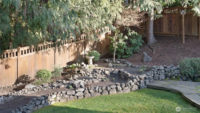 view of yard with a fenced backyard