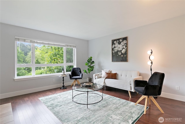 5939 Delridge Way SW, Seattle, WA 98106 - living room featuring baseboards and dark wood-style flooring