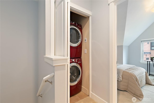 5939 Delridge Way SW, Seattle, WA 98106 - clothes washing area with stacked washing machine and dryer and baseboards