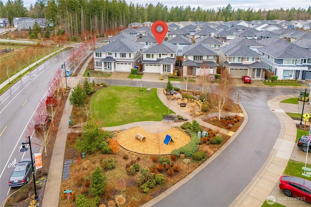 aerial view with a residential view