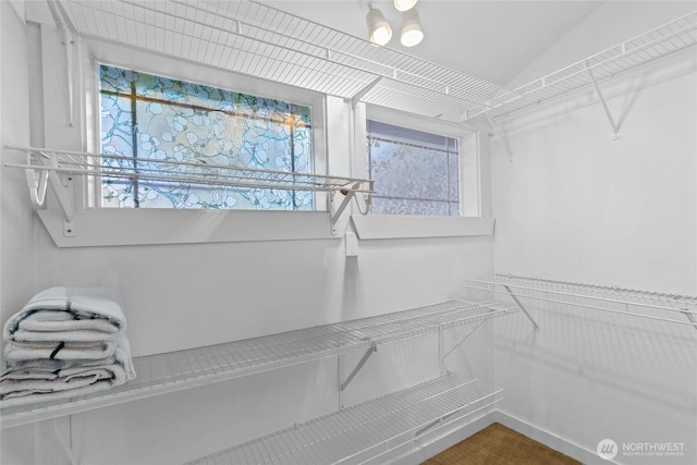 walk in closet with vaulted ceiling