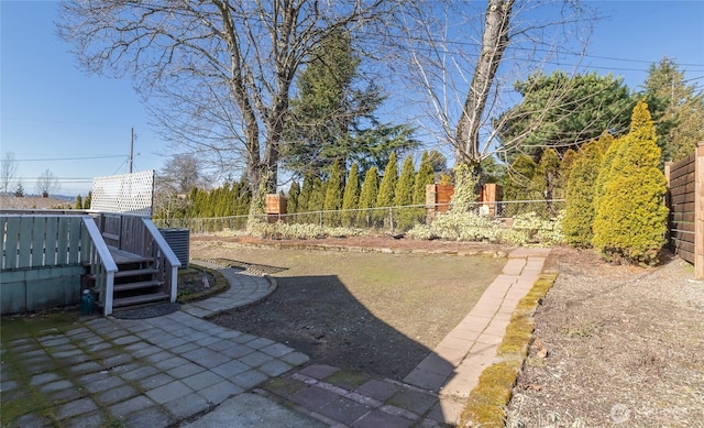 view of yard with a patio and a fenced backyard