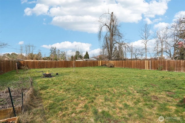 view of yard with a fenced backyard