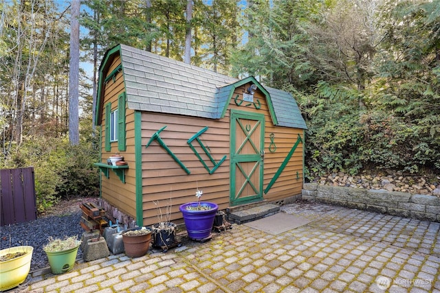 view of shed with entry steps