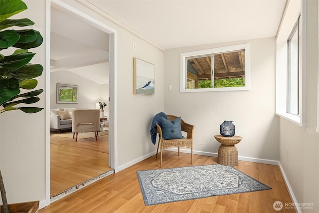 sitting room featuring baseboards and wood finished floors