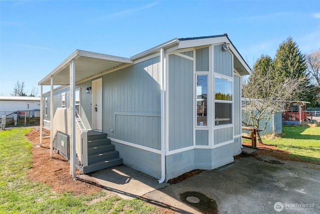 view of property exterior featuring crawl space and fence