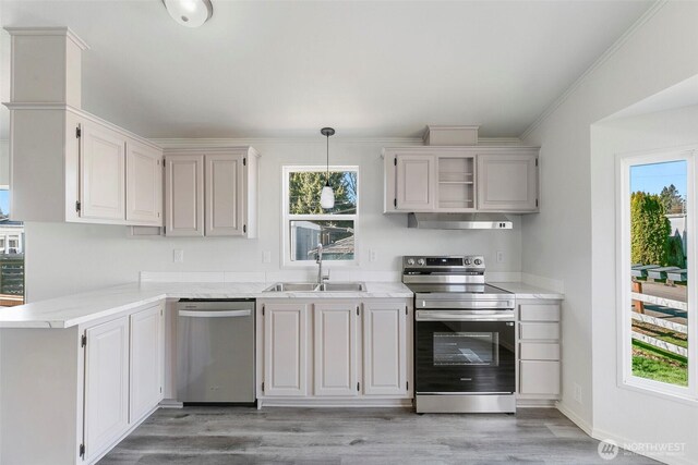 kitchen with a wealth of natural light, stainless steel appliances, and a sink