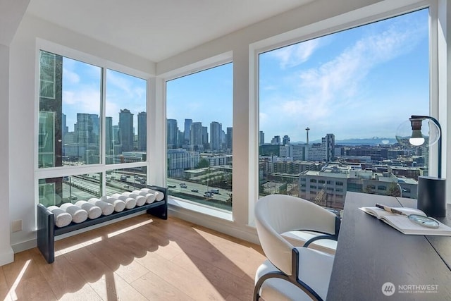 sunroom with a view of city