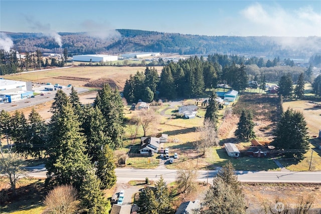 birds eye view of property with a wooded view