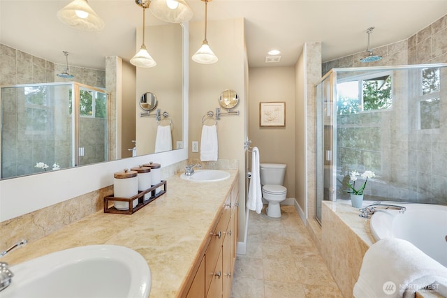 full bath featuring a wealth of natural light, a shower stall, and a sink