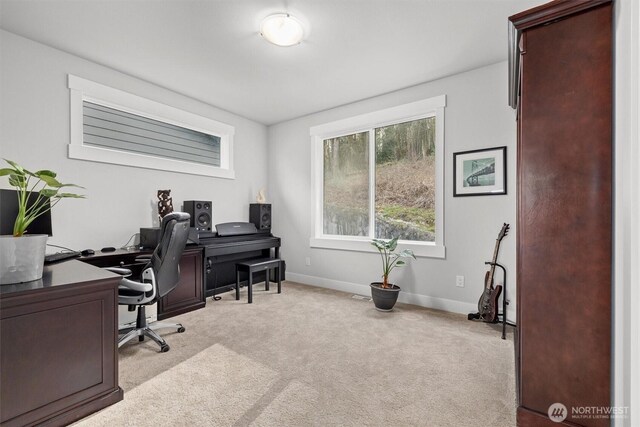 office area featuring carpet flooring and baseboards