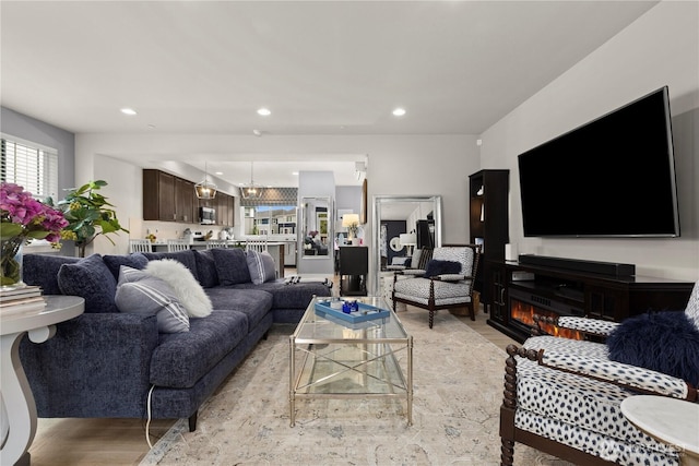 living room with recessed lighting