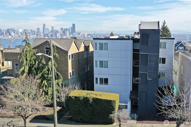 view of building exterior with a city view