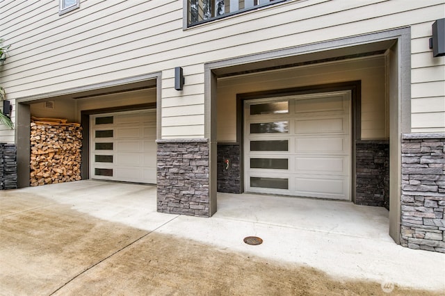 entrance to property with stone siding