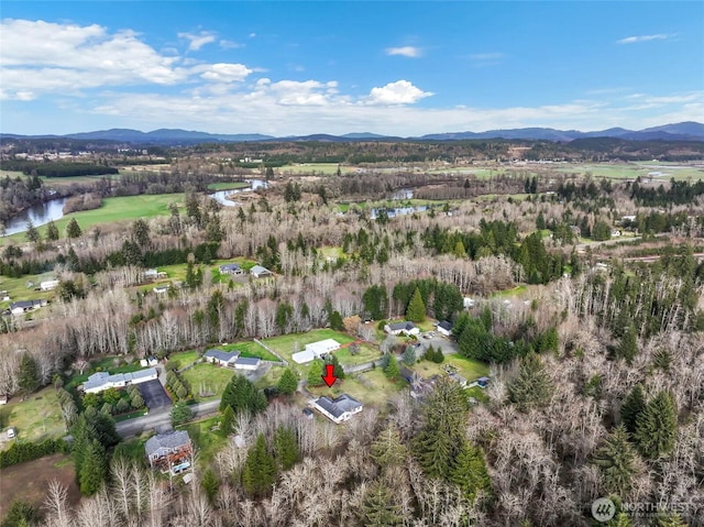 bird's eye view with a mountain view