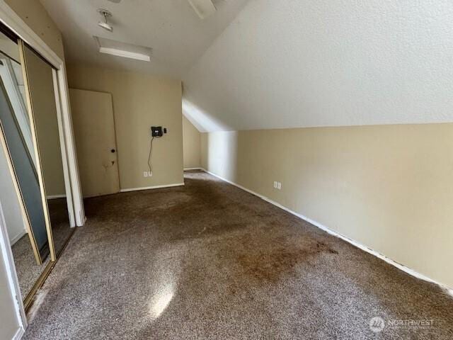 bonus room featuring carpet floors and vaulted ceiling