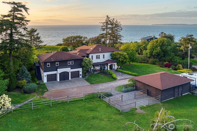 1939 49th St, Port Townsend, WA 98368 - aerial view at dusk of a water view