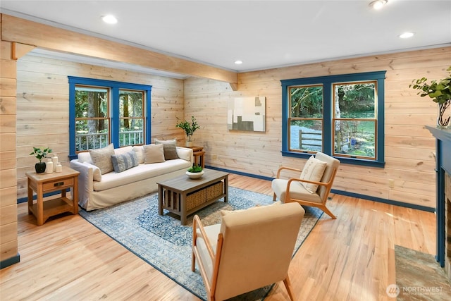 living room featuring wood finished floors and recessed lighting