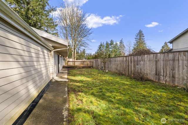 view of yard with a fenced backyard