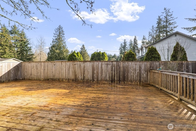 deck featuring a fenced backyard