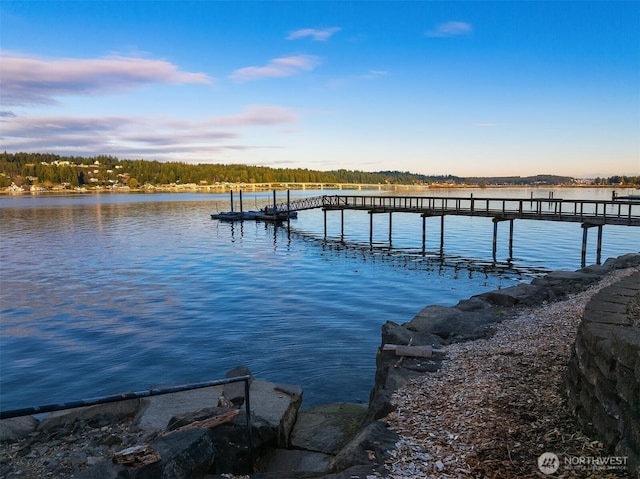 view of dock featuring a water view