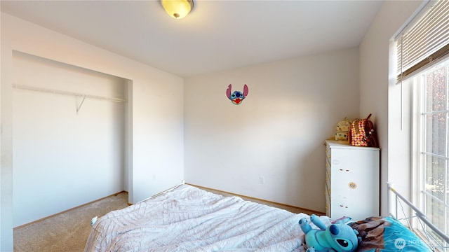 bedroom with carpet floors and a closet