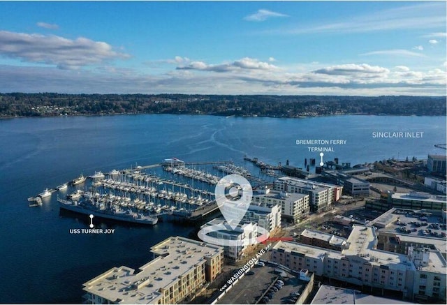 bird's eye view featuring a water view