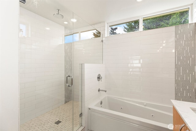 bathroom with recessed lighting and vanity