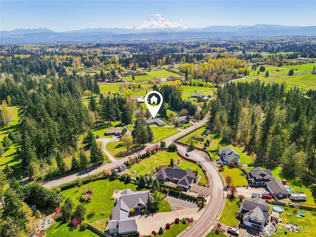 bird's eye view with a mountain view