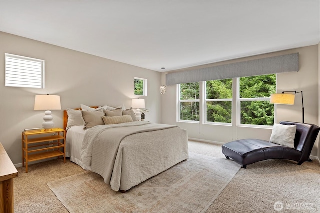 bedroom with baseboards and carpet