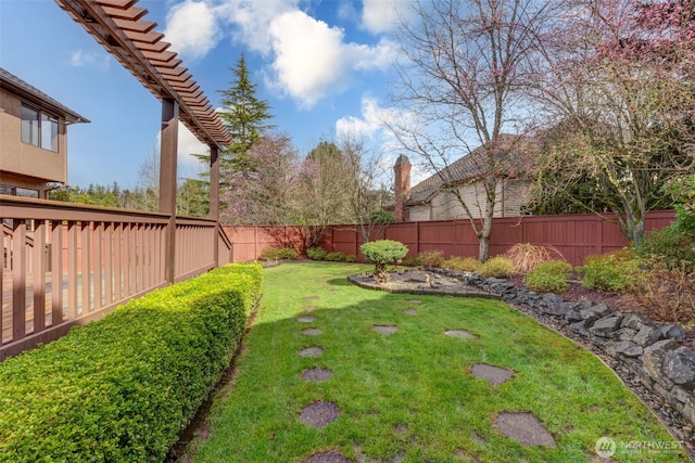 view of yard with a fenced backyard