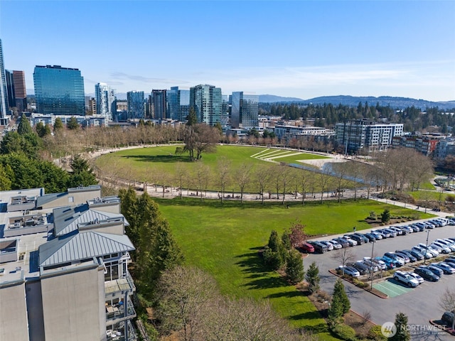 birds eye view of property with a city view