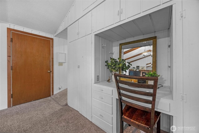 interior space with carpet flooring and a textured ceiling