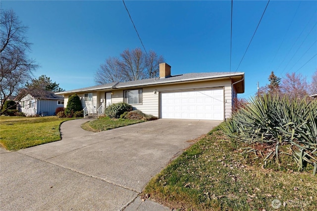 515 SE 5th St, College Place, WA 99324 - ranch-style home with an attached garage, driveway, a chimney, and a front yard