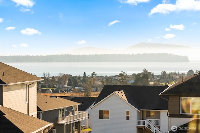 view of mountain feature featuring a water view