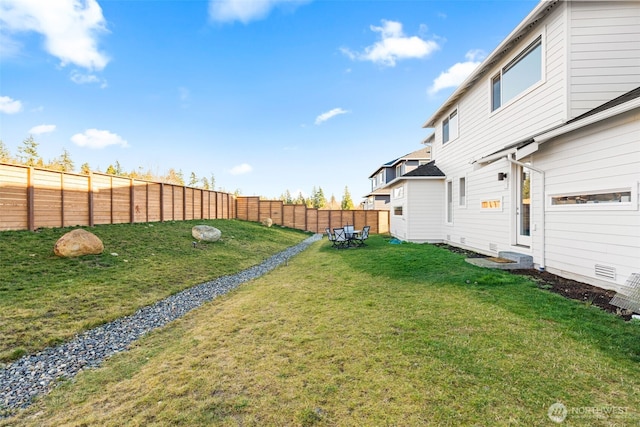 view of yard with a fenced backyard