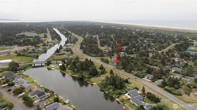 bird's eye view featuring a water view