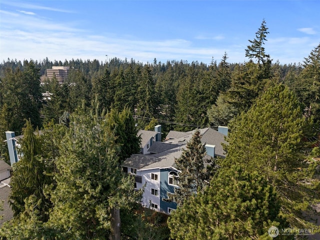 aerial view with a wooded view