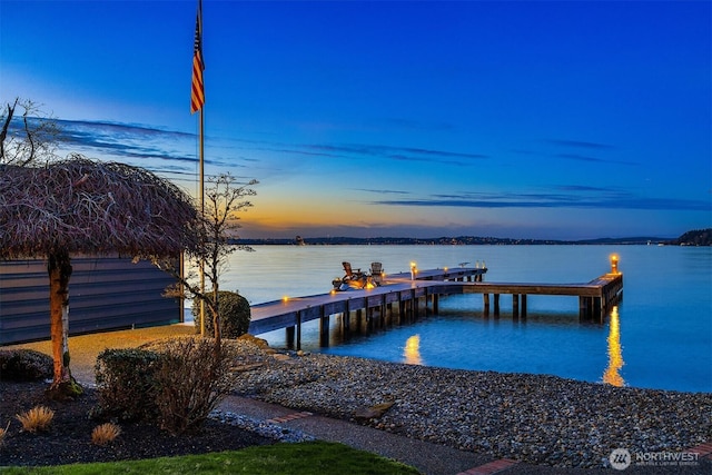 dock area featuring a water view