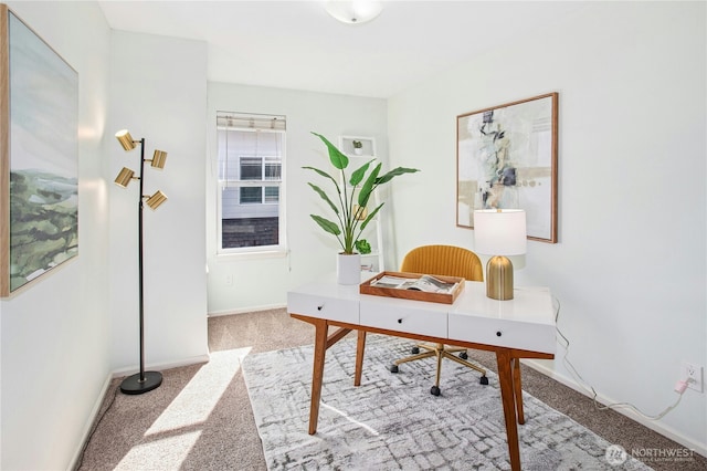 office with baseboards and carpet flooring